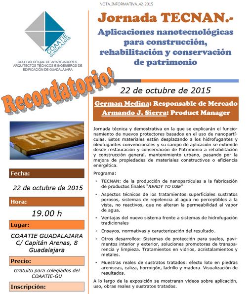 Jornada sobre aplicaciones nanotecnológicas en construcción, Guadalajara, 22 octubre 2015
